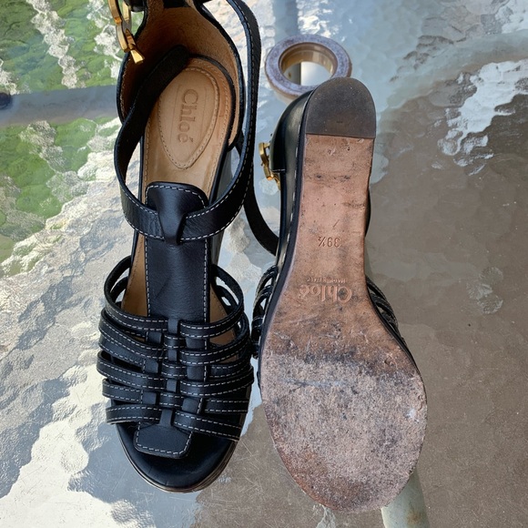 Chloe Black Leather Wedges - Picture 3 of 3